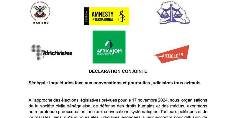 [Sénégal] Déclaration conjointe: Inquiétudes face aux convocations et poursuites judiciaires tous azimuts
